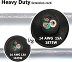 FIRMERST 1875W 10ft Flat Plug Extension Cord 14 AWG Black 15A - Image 3
