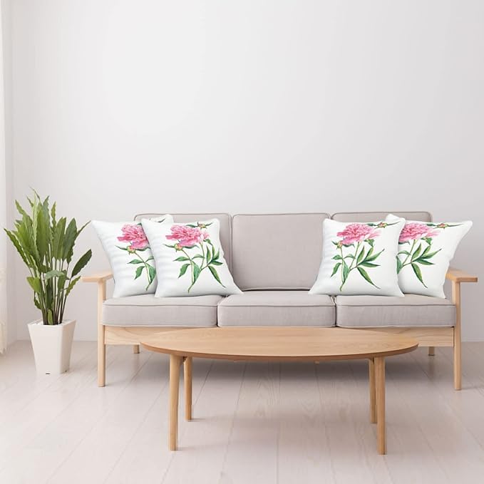 Ambesonne Watercolor Flower Throw Pillow Cushion Case Pack of 4, Vintage Peony - Image 4