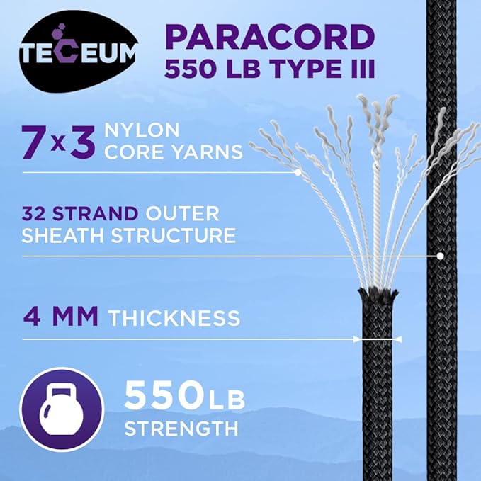 TECEUM 5/32" Paracord Rope 1000 – 1000ft / 200ft / 100ft / 50ft – Tactical - Image 2