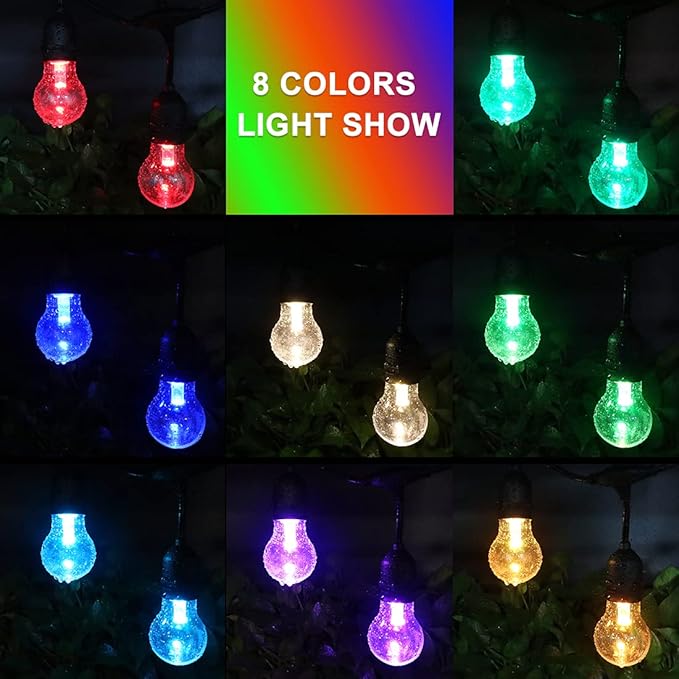 48FT Outdoor RGB String Lights, 16 Shatterproof Edison Bulbs, Dimmable Color - Image 3