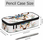 Cow Skull Pencil Holder Bag Bull Head Flowers Feathers Boho Style Pencil Case - Image 2
