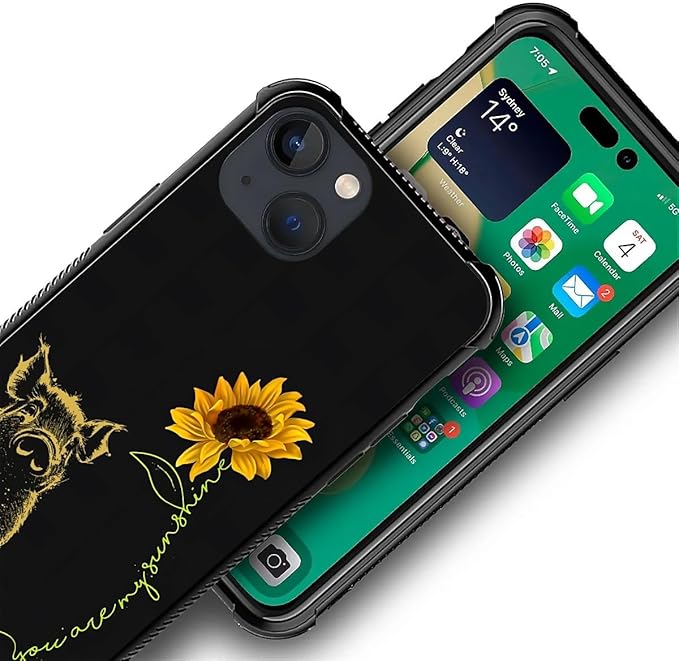 for iPhone 14 Plus Case, Pig Sunflower Yellow Sunshine Pattern Made of Soft - Image 2