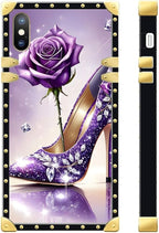 Compatible with iPhone Xs Max Case, High Heeled Purple Diamond Rose Luxury - Image 3