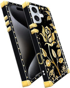 Compatible with iPhone 16 Case, Shine Gold Rose Luxury Golden Decoration - Image 3