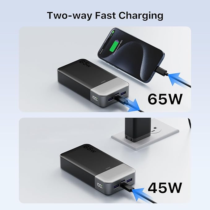 JUOVI Portable Charger 65W Power Bank 20000mAh Compact USB C Laptop Power Bank - Image 4