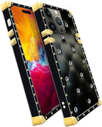 Compatible with iPhone 15 Pro Max Case, Shiny Black Sofa Crystal Luxury Golden - Image 3
