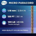 TECEUM Micro Paracord – 1.18 mm X 125 ft – Micro Utility Cord – Thin Braided - Image 2