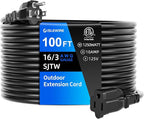100 FT Outdoor Extension Cord Waterproof, 3-Prong Power Cord, 16 AWG SJTW by ISLEWIRE