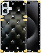 Compatible with iPhone 16 Case, Shiny Black Sofa Crystal Luxury Golden by Unknown