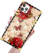 Compatible with iPhone 12 Pro Max Case, Shining Red Rose Butterfly Leather - Image 3