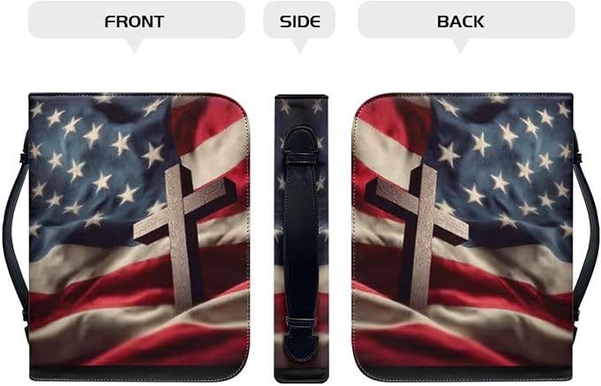 XL Bible Cover Case for Women Men American Flag and Cross PU Leather Bible Case - Image 2