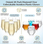 Oojami 48 Pack Diamond Clear Unbreakable Stemless Plastic Glasses 24 9oz - Image 2