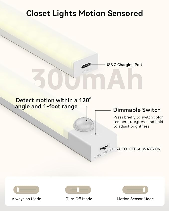 Under Cabinet Lighting 4 Inches Rechargeable Motion Sensor Light Indoor - Image 8