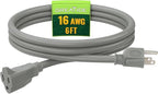 Indoor Outdoor Extension Cord 6 FT, 16/3 SJTW Weatherproof Grey Electrical Cords by GREATIDE