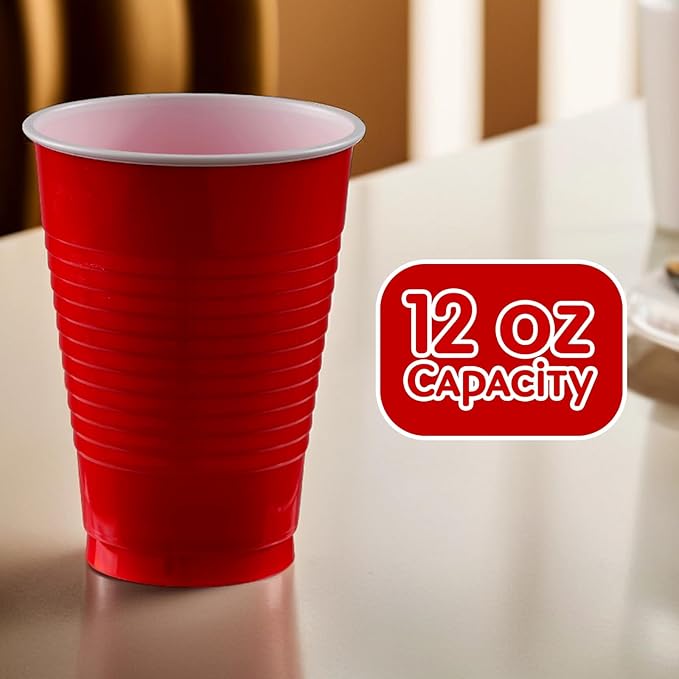 Apple Red Plastic Cups - 12 oz. - Versatile Drinkware - Image 4