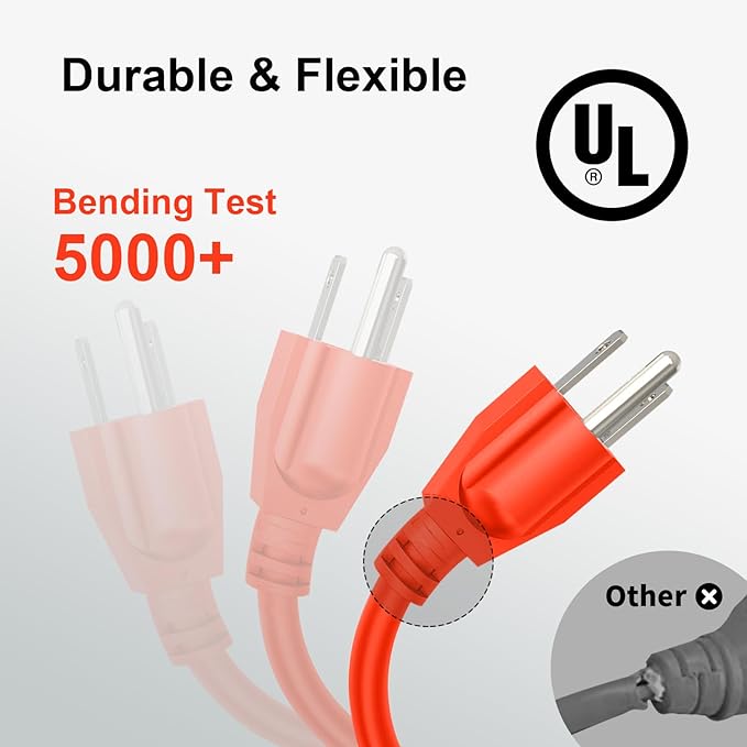 Outdoor Extension Cord Waterproof 25 FT, Flexible 100% Copper 3 Prong Extension - Image 3