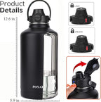 Water Bottle Insulated 32oz 40oz 64oz 128oz Straw Lid Spout Lid & 3 Lids - Image 2