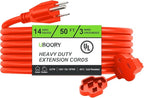 Outdoor Extension Cord Waterproof 50 FT, Flexible 100% Copper 3 Prong Extension by UBOORY