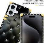 Compatible with iPhone 16 Plus Case, Shiny Black Sofa Crystal Luxury Golden - Image 5