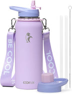 Coolflask Water Bottle with Straw, 40 oz Insulated Metal Water Flask with Straw by Coolflask