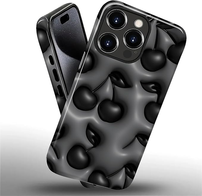 for iPhone 11 Pro Case, HL2 Cute Cool Cherry Black Hybrid 2 Layer Hard Shell - Image 2