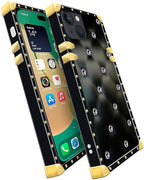 Compatible with iPhone 14 Case, Shiny Black Sofa Crystal Luxury Golden - Image 3