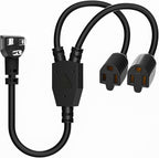 Elecan 3-Prong Y Splitter Power Extension Cord 1 FT, 90-Degree Angled Flat Plug by Elecan