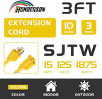 Extension Cord Weatherproof, UL Certified, 10 Gauge 3FT Yellow 3 Prong Heavy - Image 2