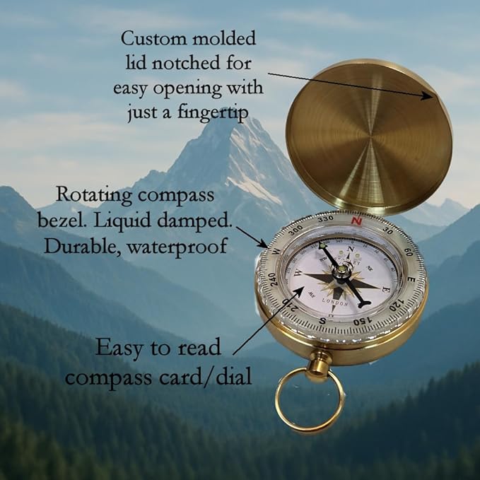 Glow in the Dark Brass Pocket Compass - Image 2