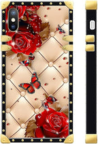 Compatible with iPhone Xs Max Case, Shining Red Rose Butterfly Leather - Image 3