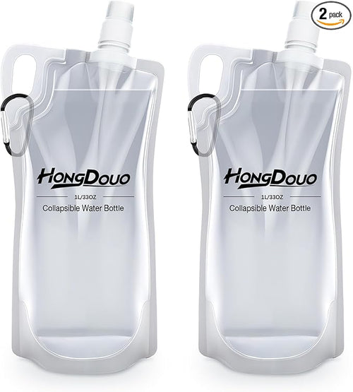 2 Pack Collapsible Water Bottles, 1L Hiking Water Flasks - 33oz BPA-Free by Unknown