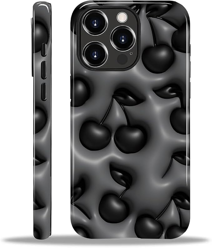 for iPhone 12/12Pro Case, HL2 Cute Cool Cherry Black Hybrid 2 Layer Hard Shell by Unknown