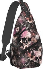 Flowers And Skulls Sling Bag For Women Men Halloween Backpack Crossbody Skull - Image 2