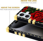 Compatible with iPhone 16 Case, Vector Red Rose Green Leaf Luxury Golden - Image 5
