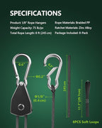 8-Pack 1/8” Ratchet Straps, Heavy Duty Ratchet Tie Down Straps Kayak Hanger - Image 6
