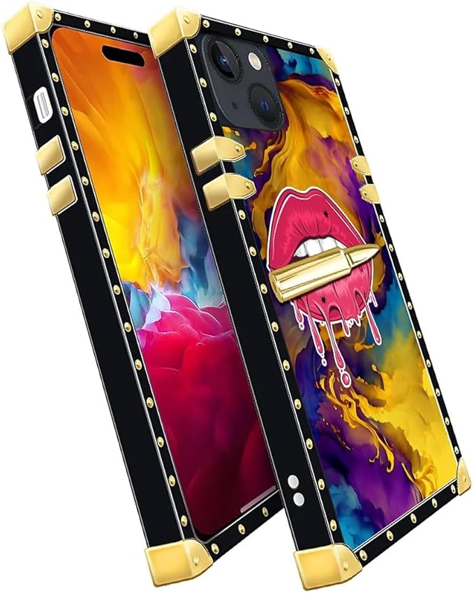 Compatible with iPhone 15 Case, Cool Corlorful Lip Marble Luxury Golden - Image 3