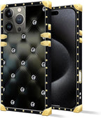Compatible with iPhone 16 Pro Case, Shiny Black Sofa Crystal Luxury Golden - Image 2