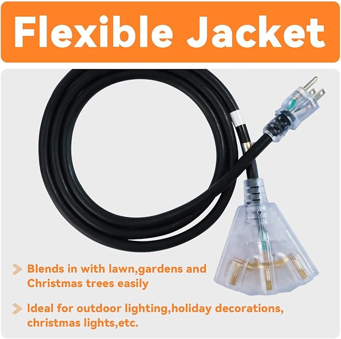 EP 12 Ft 12 Gauge Heavy Duty Extension Cord, 15A 125V 1875W, 3 Outlet - Image 6