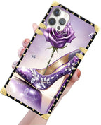 Compatible with iPhone 12 12 Pro Case, High Heeled Purple Diamond Rose Luxury - Image 3