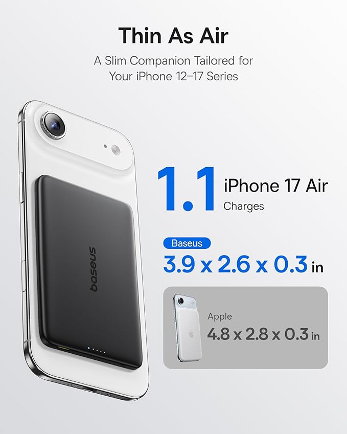 Baseus Picogo Power Bank, 0.3" Ultra Slim 5000mAh MagSafe Portable Charger - Image 5