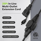 BN-LINK 25 ft Outdoor Extension Cord w/3 Inline Outlets 16/3 Gauge, SJTW - Image 4