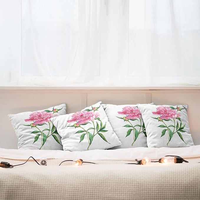 Ambesonne Watercolor Flower Throw Pillow Cushion Case Pack of 4, Vintage Peony - Image 5