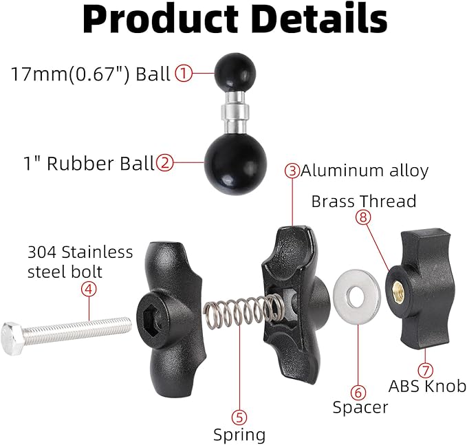 1" to 17mm Ball Adapter with 2.36" Short Double Socket Arm, Compatible with RAM - Image 4