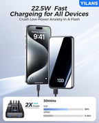 Portable Charger, 50000mAh Power Bank Built-in Cable, 22.5W PD USB C In & Out - Image 2