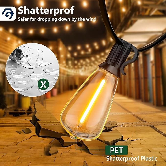 GPATIO Outdoor String Lights, 100FT ST38 Bulbs Shatterproof Patio Lights - Image 4