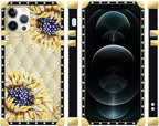 Compatible with iPhone 12 12 Pro Case, Sunflower Diamonds Leather Luxury Golden - Image 2