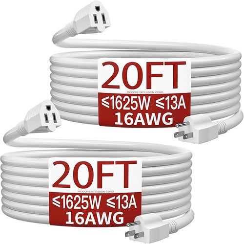 16/3 Short Extension Cord 20 FT 2 Pack, Indoor 3 Prong Power Cable, Suitable by Skrizcable
