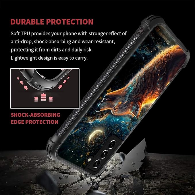 for Samsung Galaxy S21 FE Case, Star Cave Hungry Wolf Pattern Graphic Design - Image 2