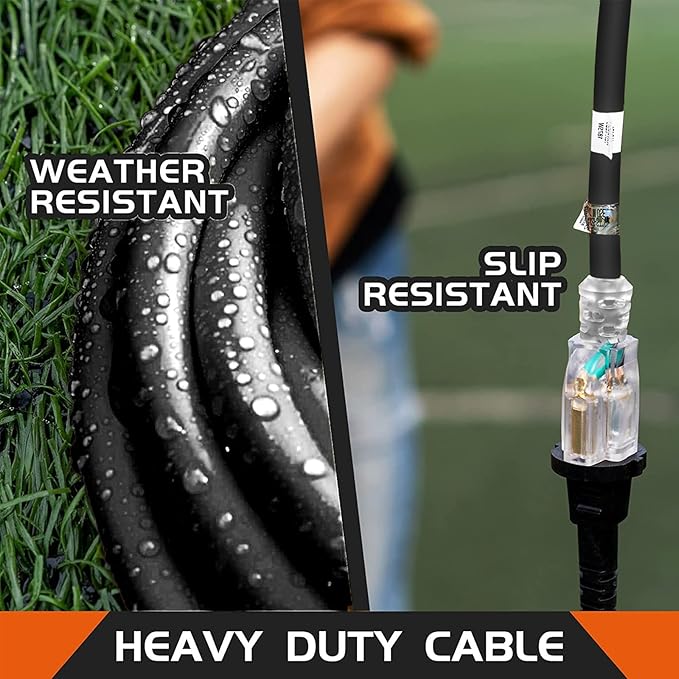 Extension Cord with Lighted End, UL Certified, 12 Gauge 1FT Black 3 Prong Heavy - Image 7