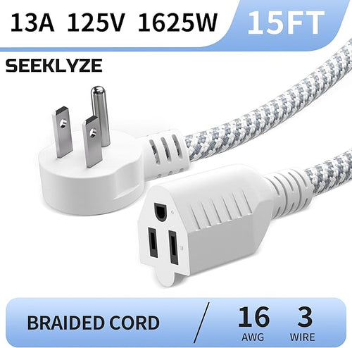 16 Gauge Braided Extension Cord 15 FT, 16/3 Flat Plug Power Cord Indoor - Image 2